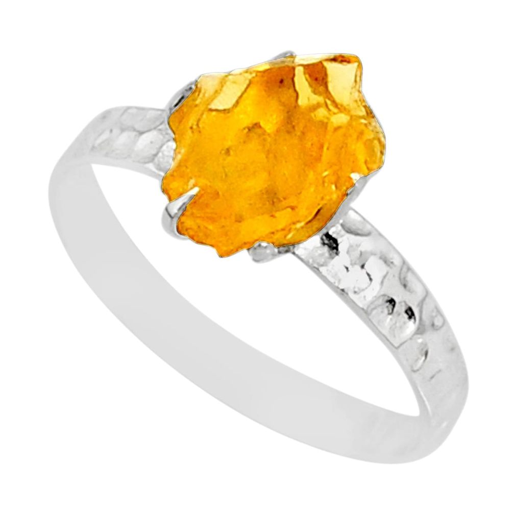 1.98cts raw citrine rough 925 silver solitaire ring jewelry size 7.5 r79381