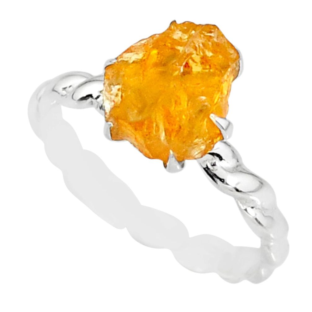 2.40cts raw citrine rough 925 silver solitaire ring jewelry size 8.5 r79382