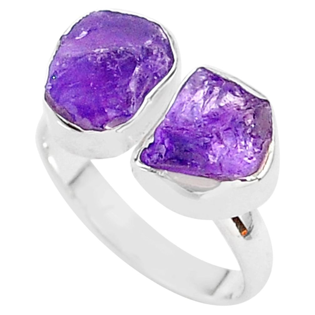 9.56cts rough natural amethyst raw silver adjustable ring size 8 t35065