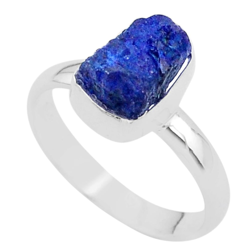 3.93cts raw natural blue sapphire raw 925 silver ring size 8 t33431