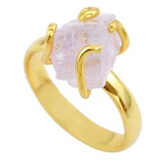 5.45cts raw natural pink kunzite rough 925 silver 14k gold ring size 7 t48152