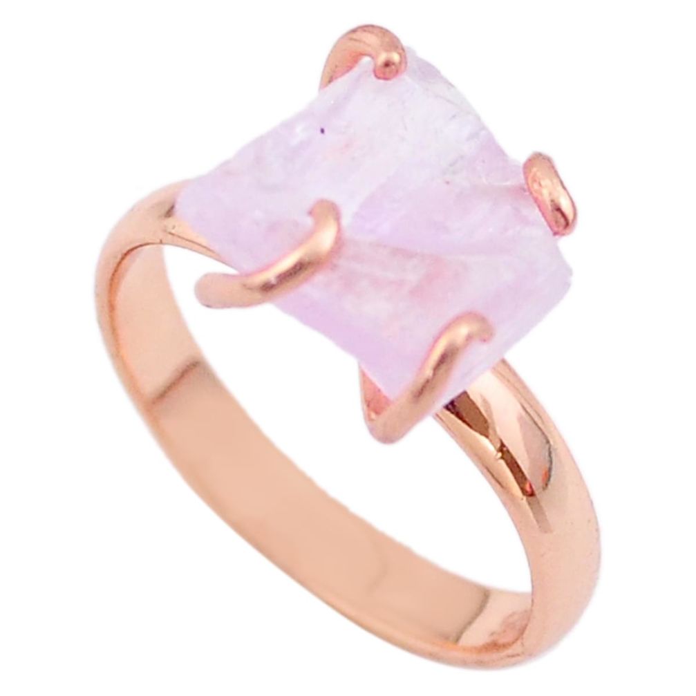 6.36cts raw natural pink kunzite rough 925 silver 14k gold ring size 8 t48144