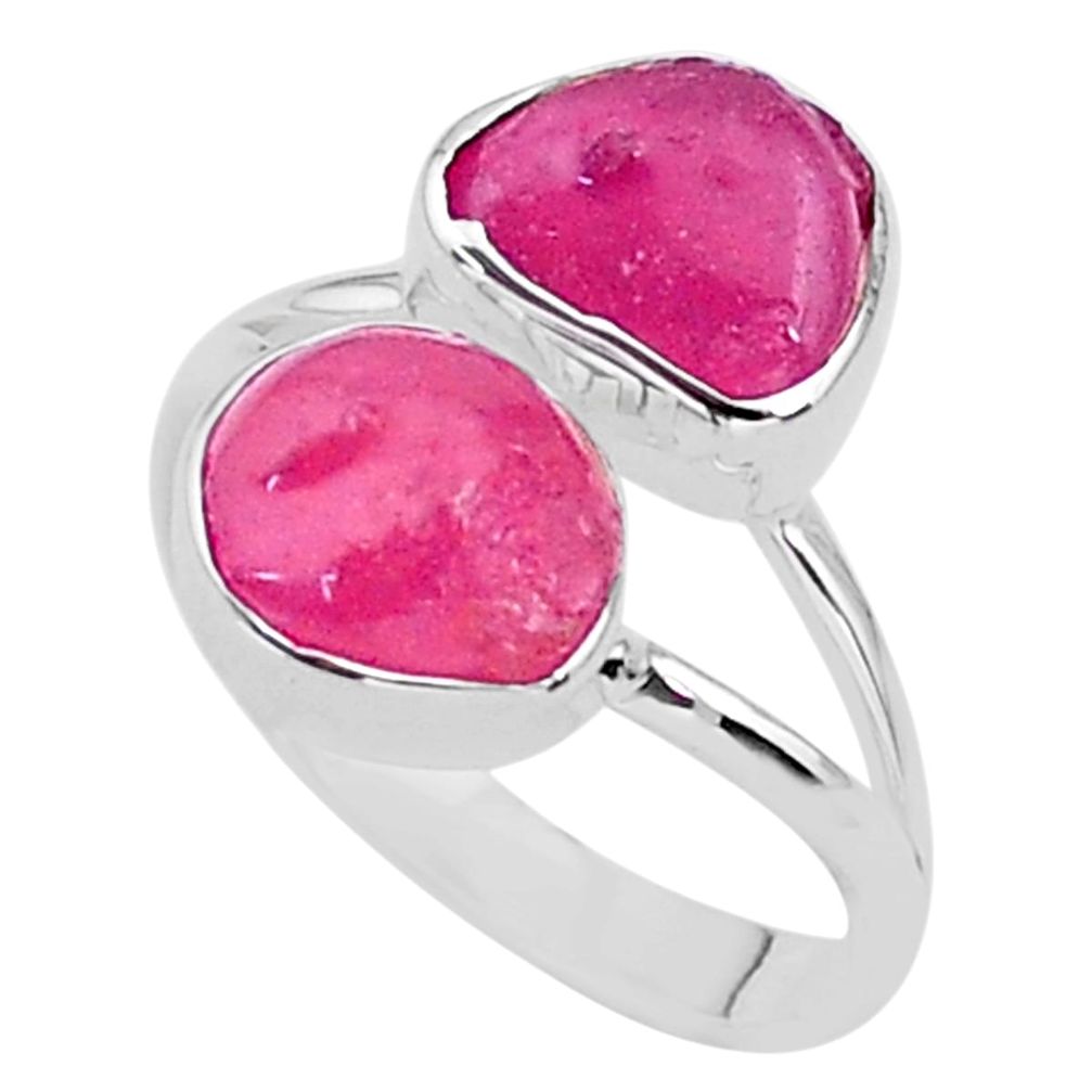 11.23cts raw natural pink ruby raw 925 sterling silver ring size 9 t35138