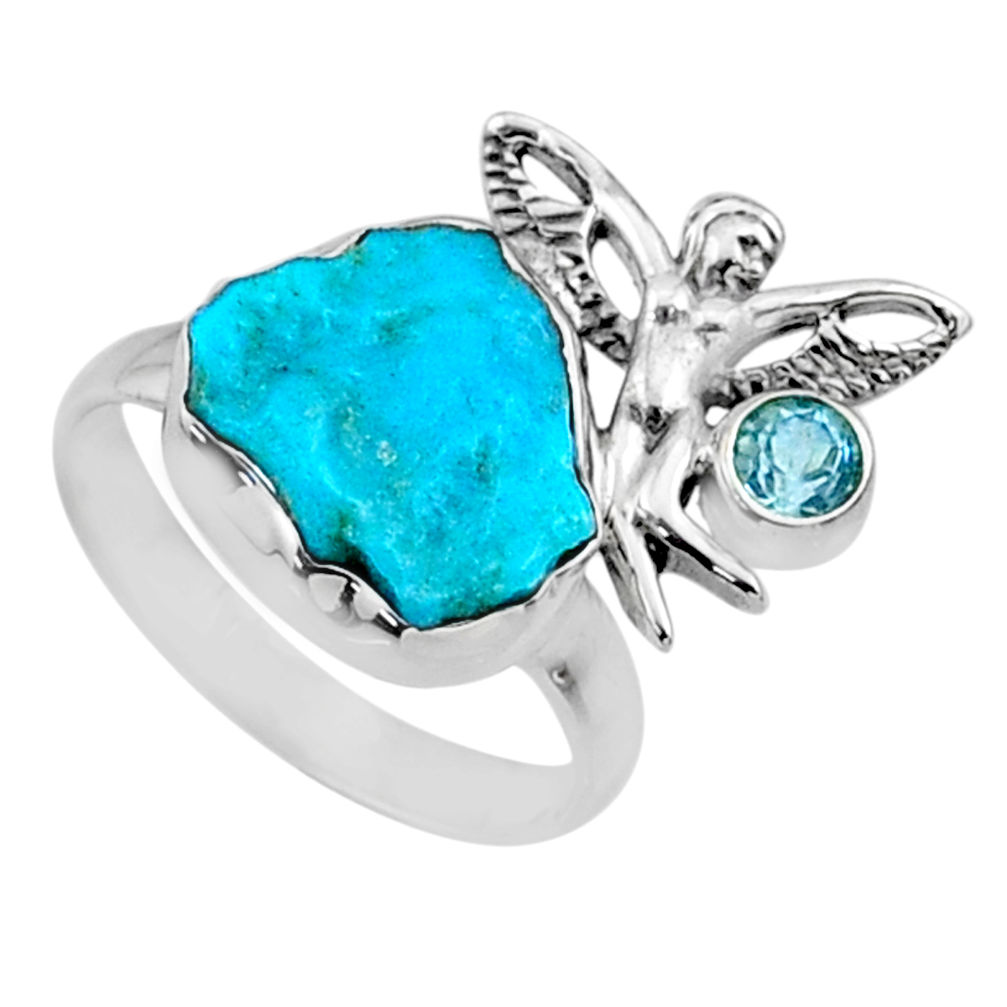 7.82cts raw sleeping beauty turquoise raw 925 silver ring size 7.5 r66664