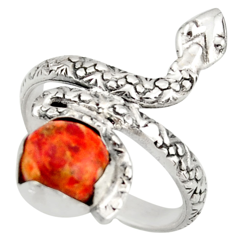 3.19cts red copper turquoise 925 silver snake solitaire ring size 7.5 d46265