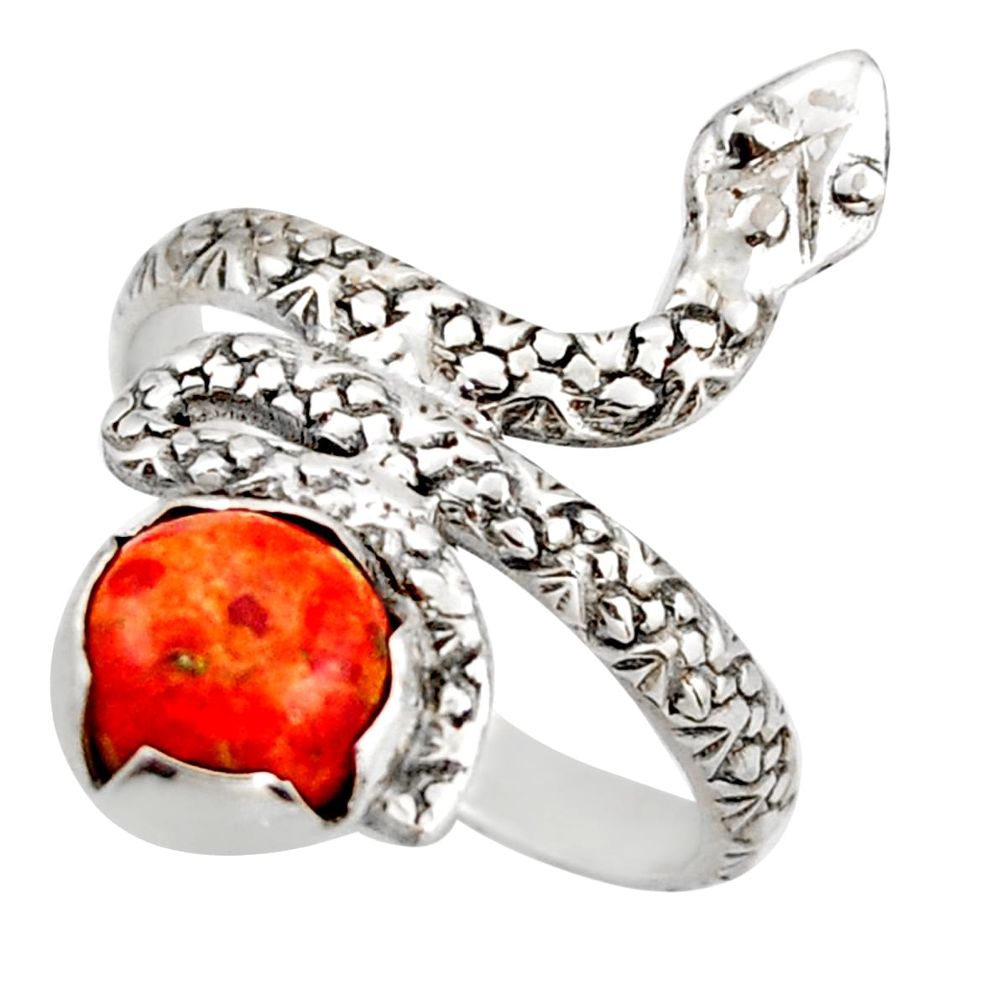 3.19cts red copper turquoise 925 sterling silver snake ring size 8.5 d46256