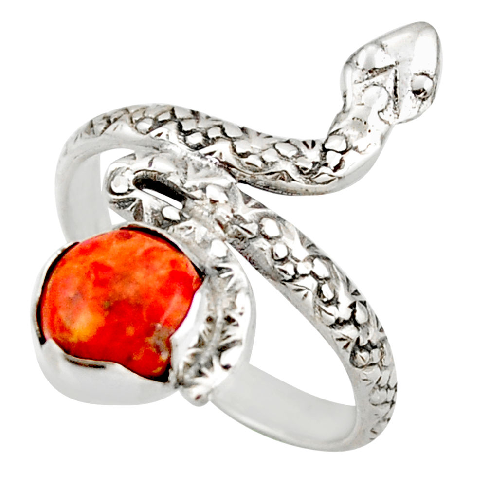 3.20cts red copper turquoise 925 sterling silver snake ring size 9 d46254
