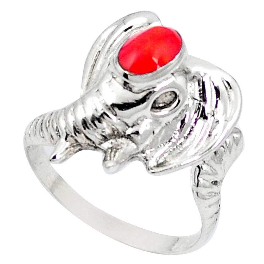 LAB Red coral 925 sterling silver ring jewelry size 5.5 c11892