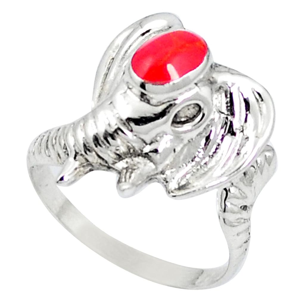 Red coral 925 sterling silver ring jewelry size 6.5 c11893