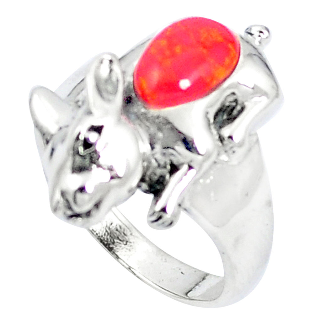 LAB Red coral 925 sterling silver ring jewelry size 7.5 c12055