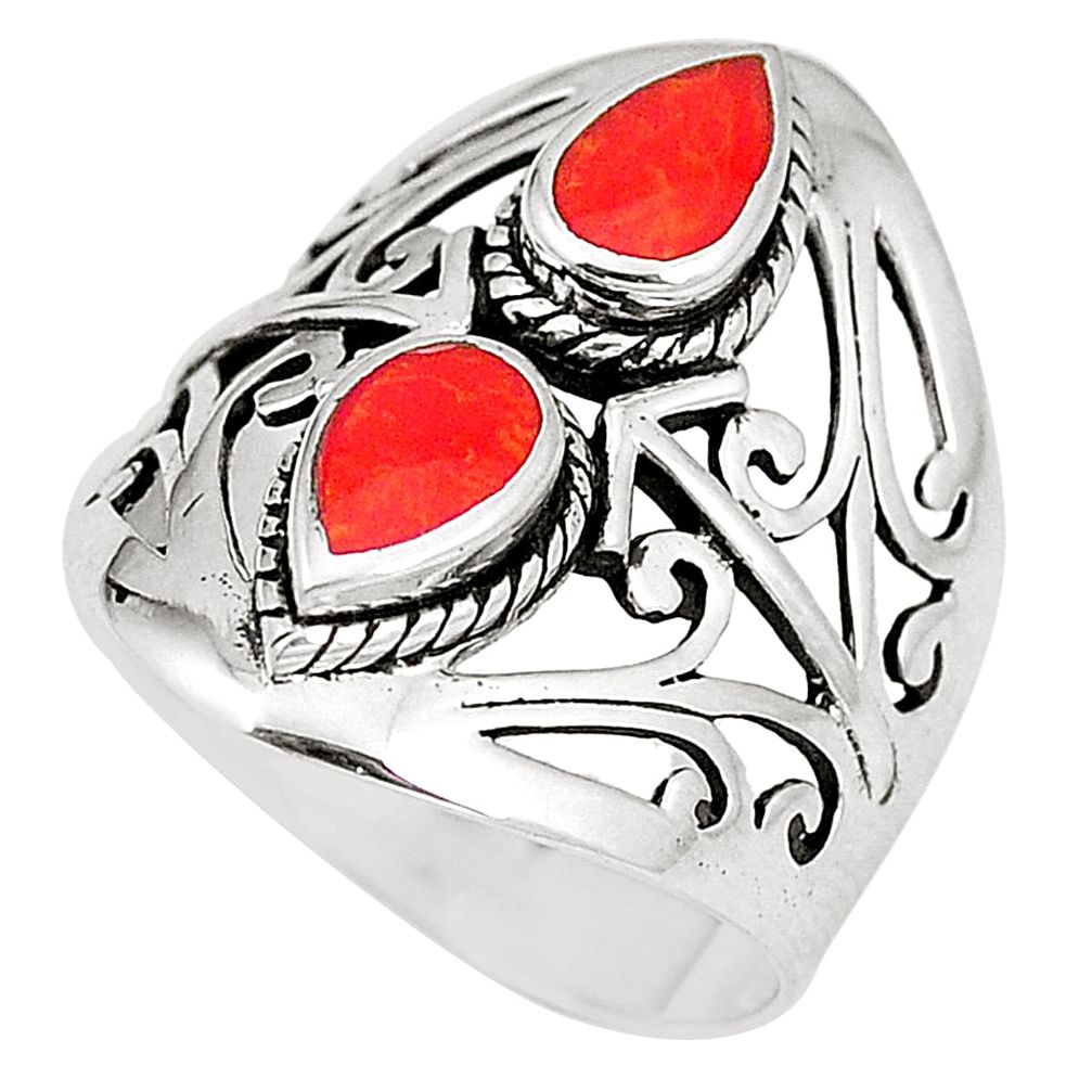 2.73cts red coral 925 sterling silver ring jewelry size 8.5 c12309