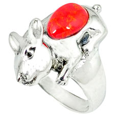 LAB 2.46cts red coral 925 sterling silver ring jewelry size 7 c12049