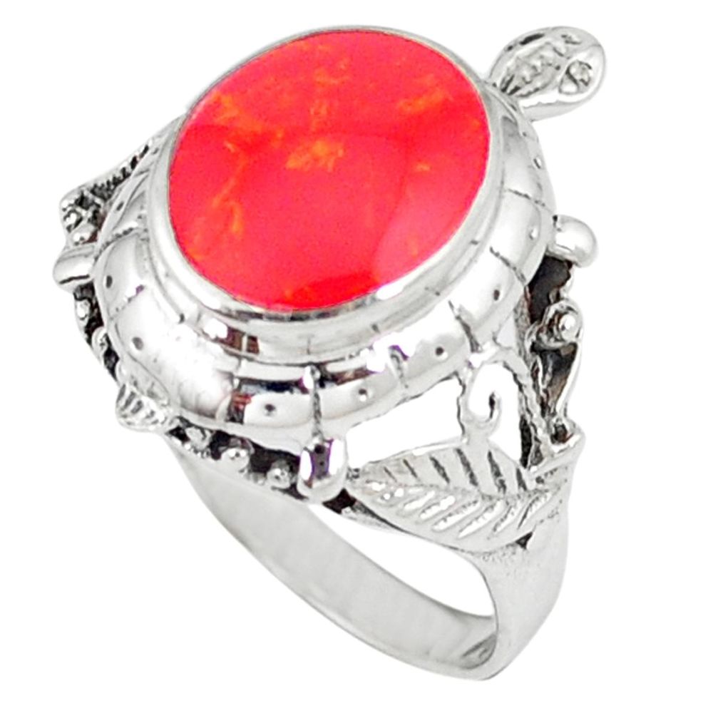 3.28cts red coral 925 sterling silver ring jewelry size 8 c11922