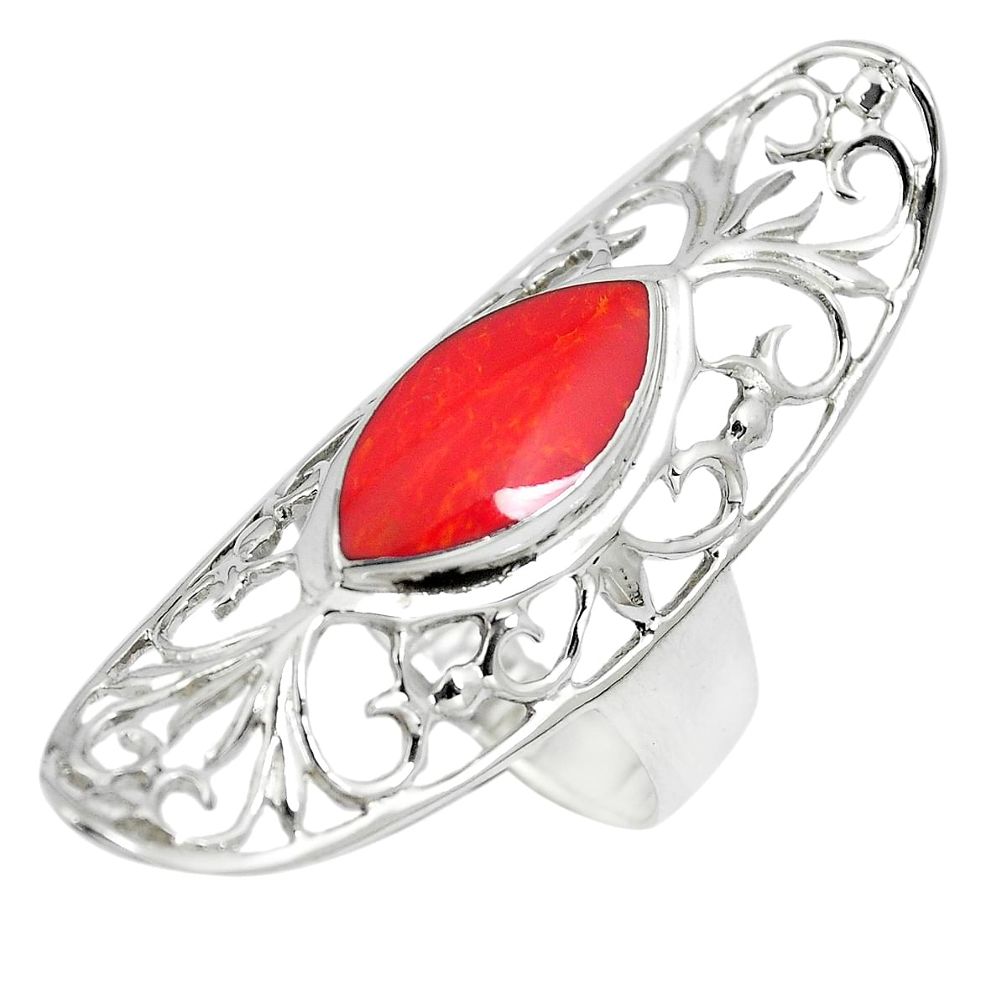 2.41cts red coral 925 sterling silver ring jewelry size 8 c12658