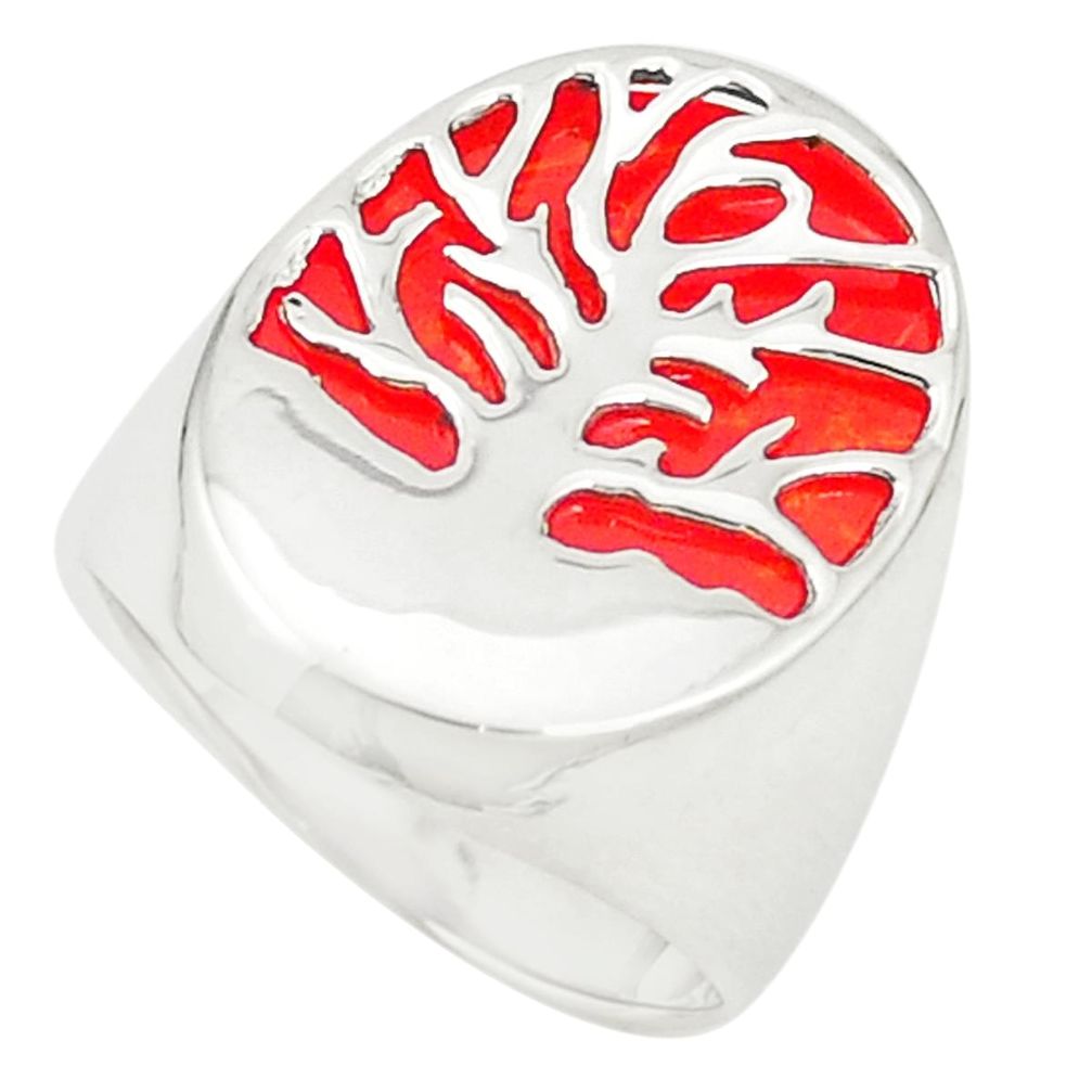 Red coral 925 sterling silver tree of life ring jewelry size 7 c12815