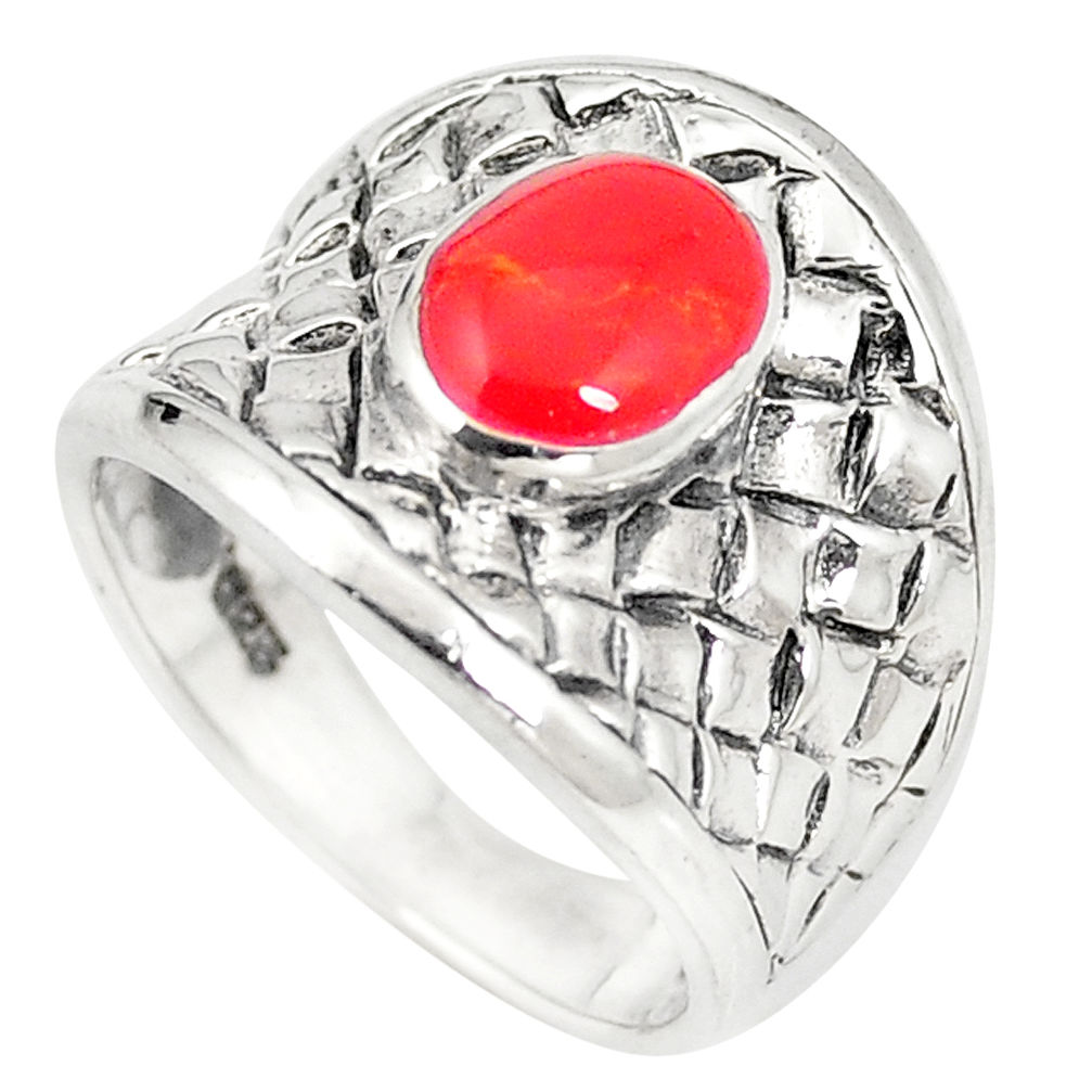 6.69gms red coral enamel 925 sterling silver ring jewelry size 5.5 c12176