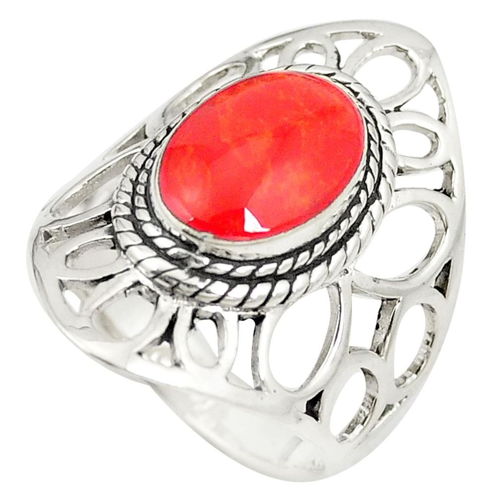Red coral enamel 925 sterling silver ring jewelry size 7.5 c12334