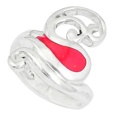 LAB 5.02gms red coral enamel 925 sterling silver ring jewelry size 6 c12809