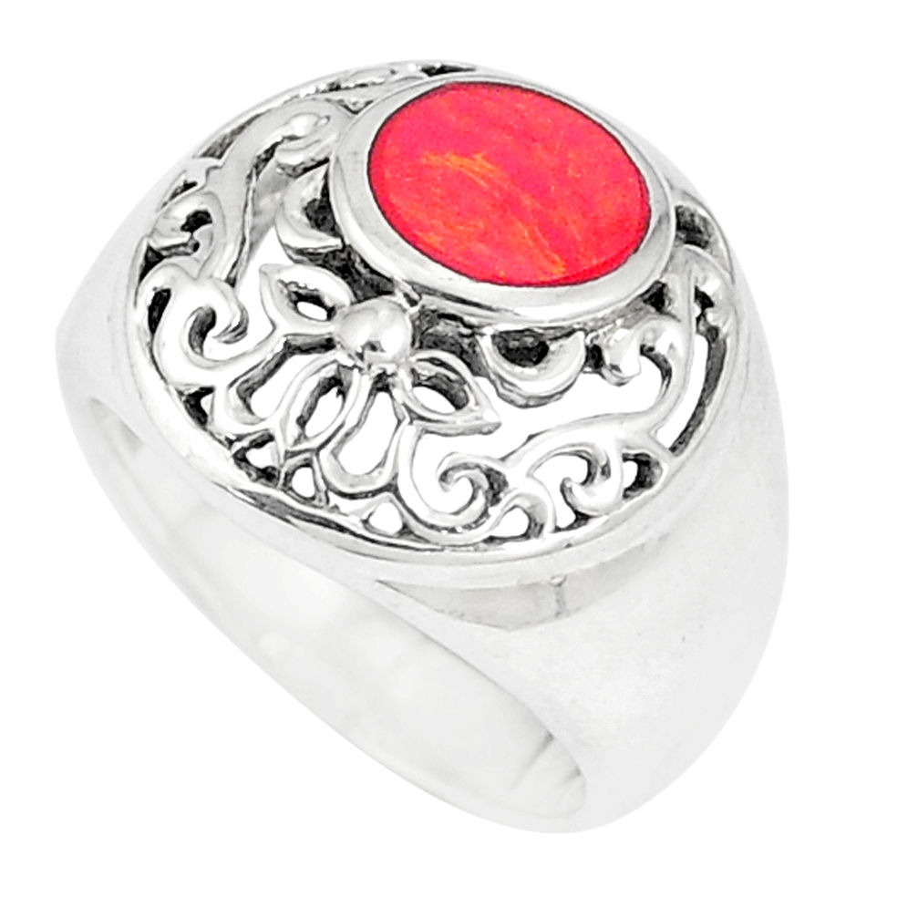 6.87gms red coral enamel 925 sterling silver ring jewelry size 6 c12899