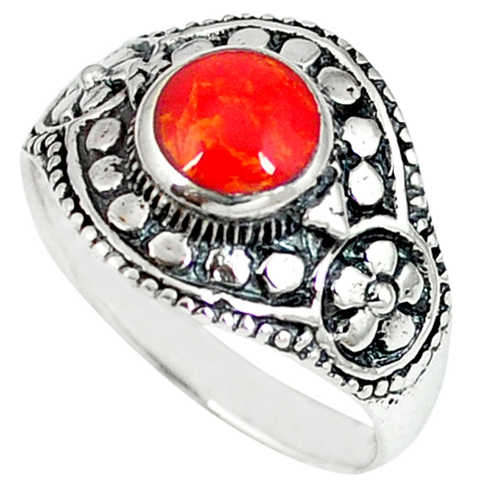 LAB Red coral enamel 925 sterling silver ring jewelry size 7 c12280