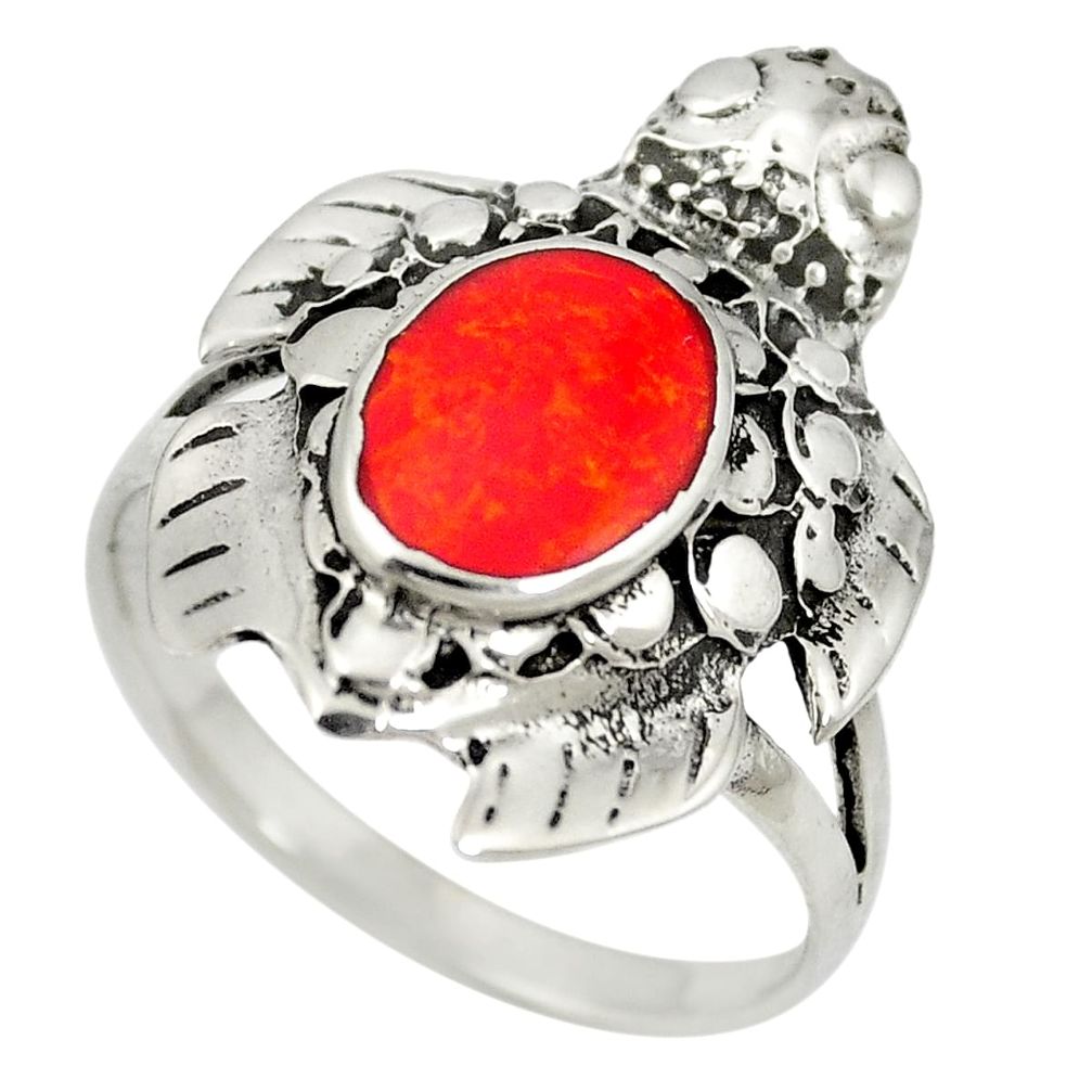 Red coral enamel 925 sterling silver ring jewelry size 8 c11936