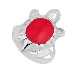 3.02gms red coral enamel sterling silver tortoise ring jewelry size 5.5 y45046