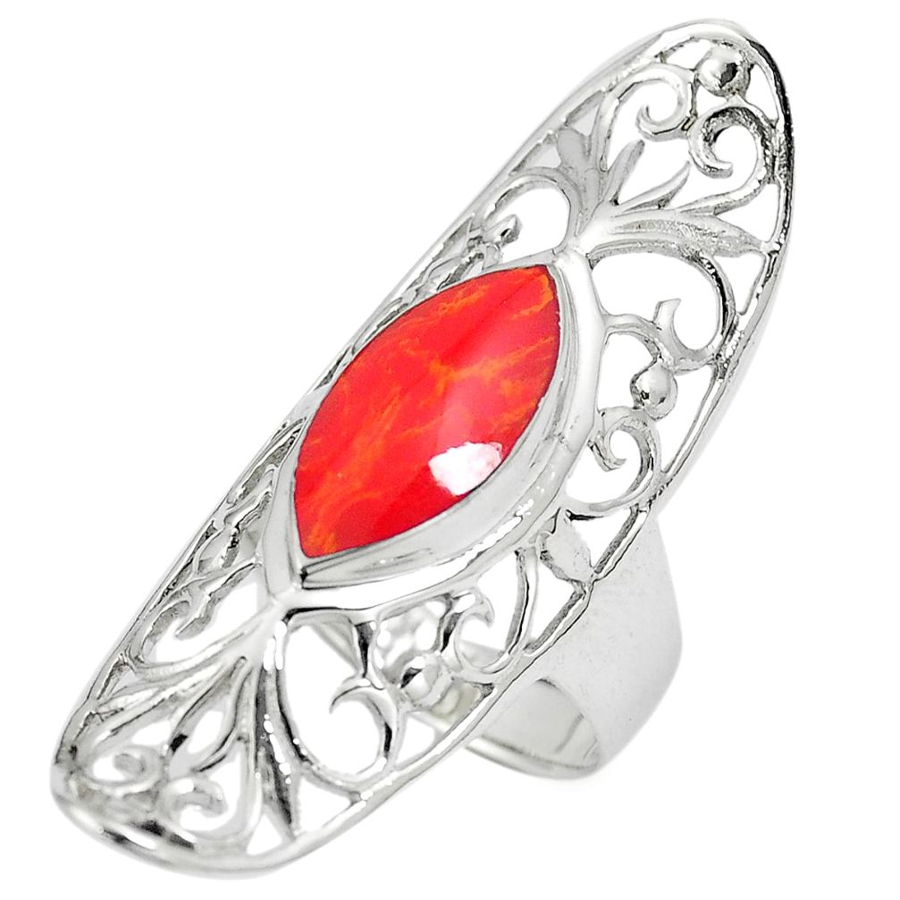 5.35cts red coral marquise 925 sterling silver ring jewelry size 7.5 c12659