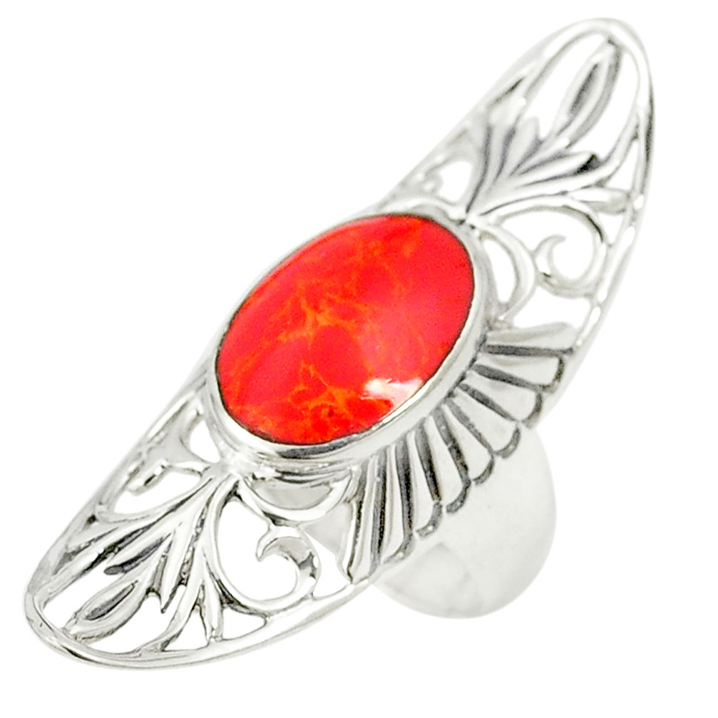 Red coral oval 925 sterling silver ring jewelry size 6.5 c12645