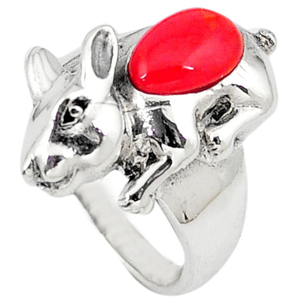 Red coral pear shape 925 sterling silver ring jewelry size 6.5 c12041