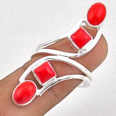 6.15cts red coral square oval 925 sterling silver ring jewelry size 9 t92168