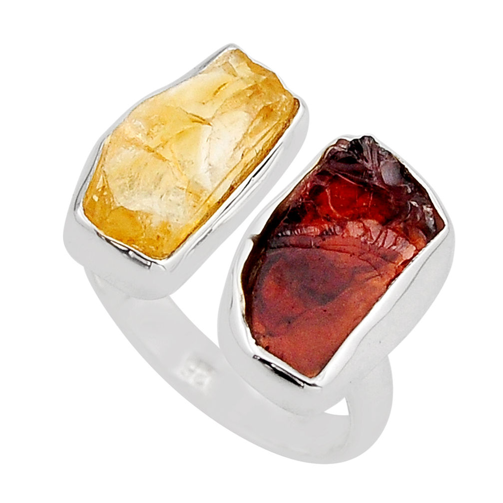 8.37cts red garnet citrine rough 925 silver adjustable ring size 5.5 y93931