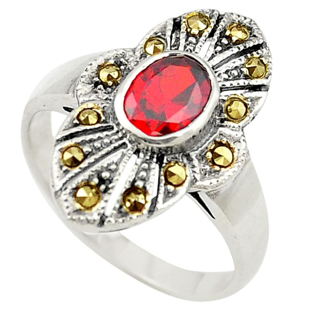 Red garnet quartz marcasite 925 sterling silver ring jewelry size 6.5 c17453