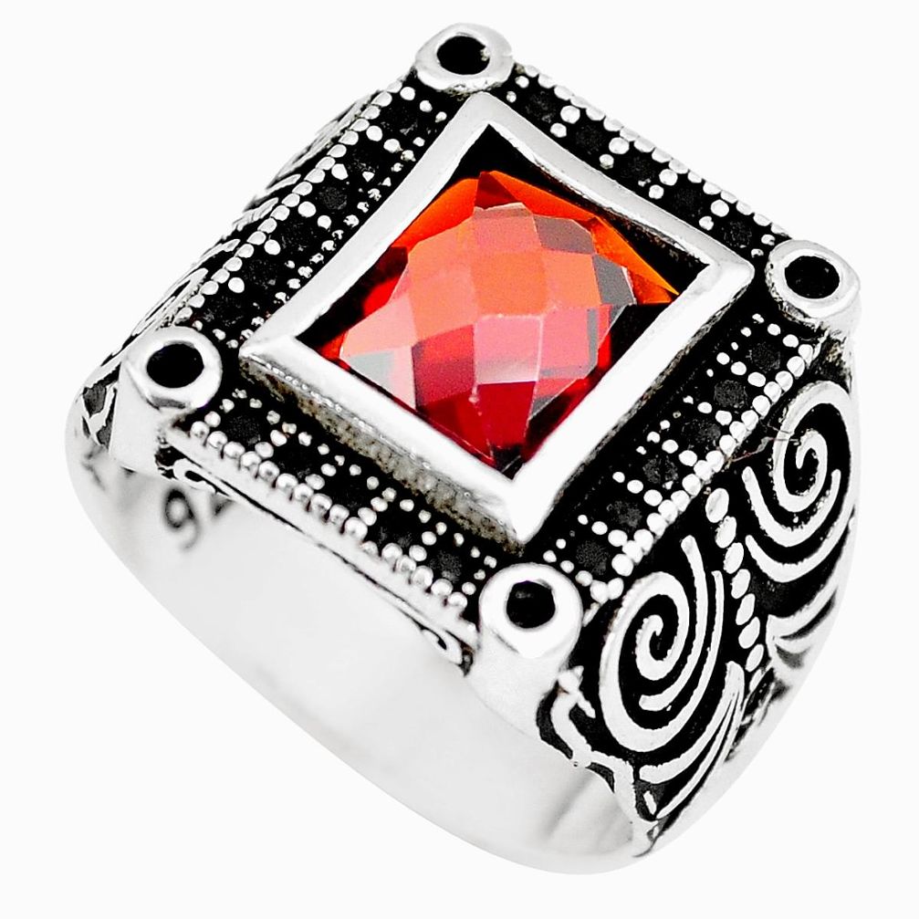 3.94cts red garnet quartz square topaz 925 silver mens ring size 9 c11446