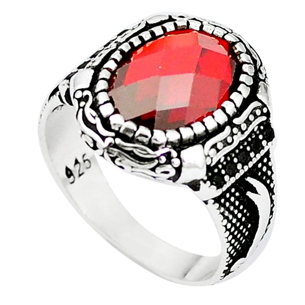 Red garnet quartz topaz 925 sterling silver mens ring size 9 c11464