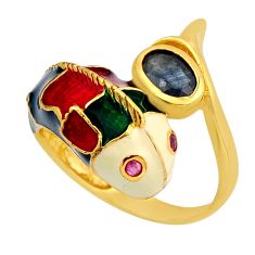 1.38cts red green blue white sapphire 925 silver gold thai ring size 8.5 y83312