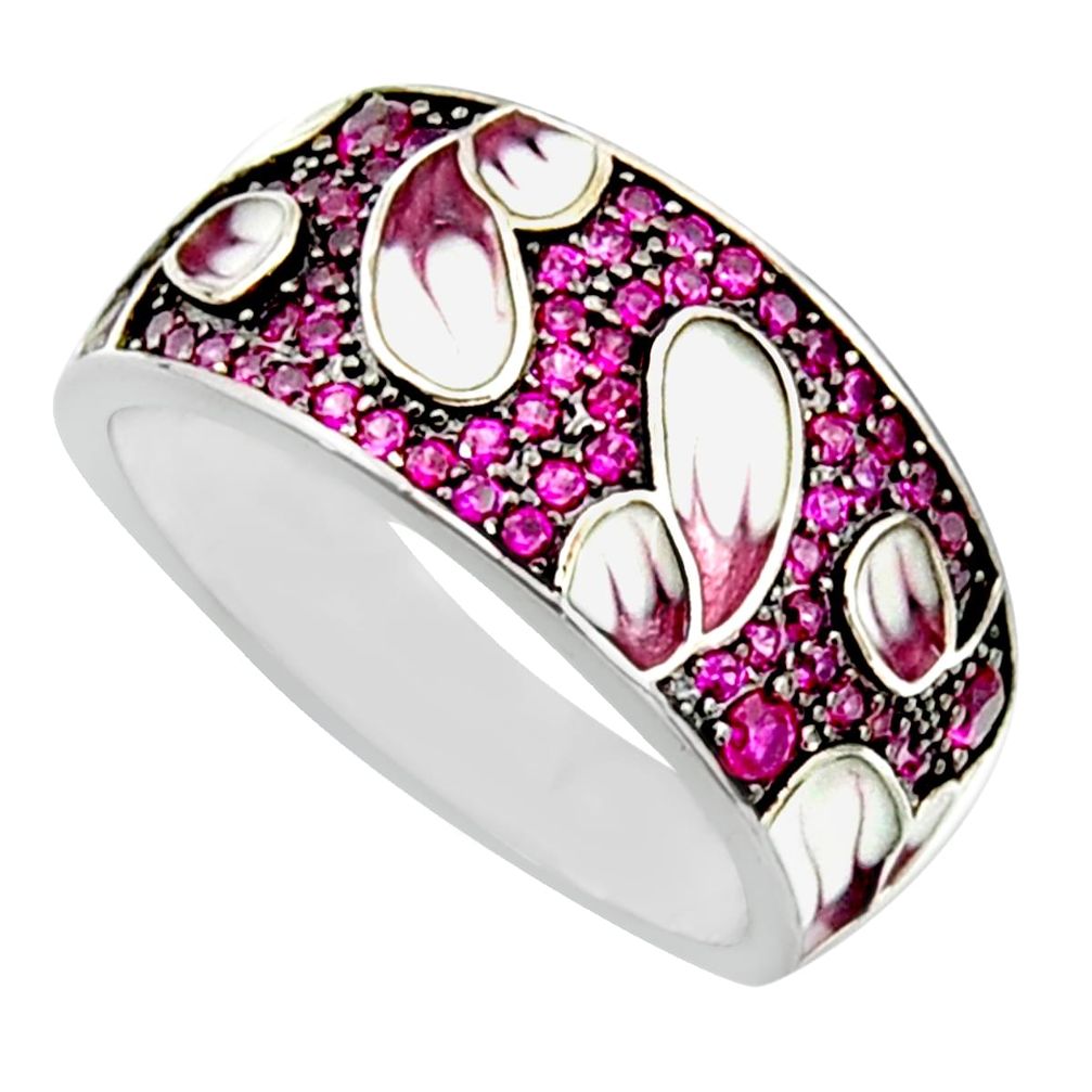 1.94cts red ruby (lab) enamel 925 sterling silver ring jewelry size 7 c9840