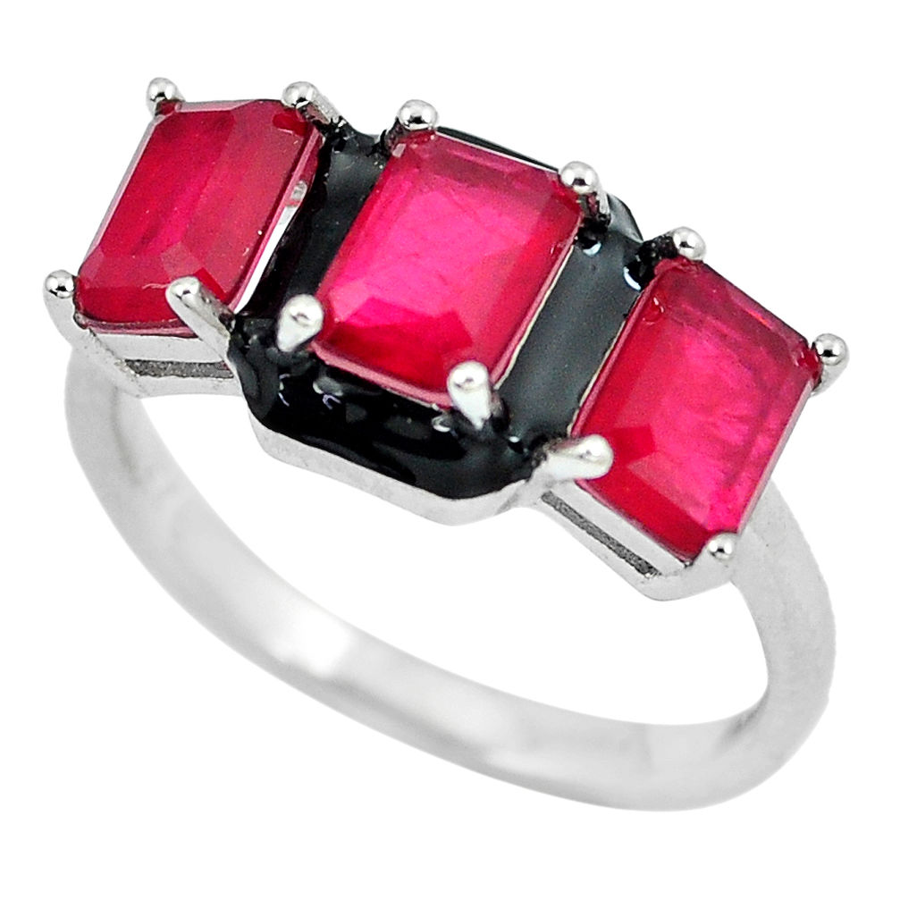 4.82cts red ruby (lab) enamel 925 sterling silver ring jewelry size 8 c23599