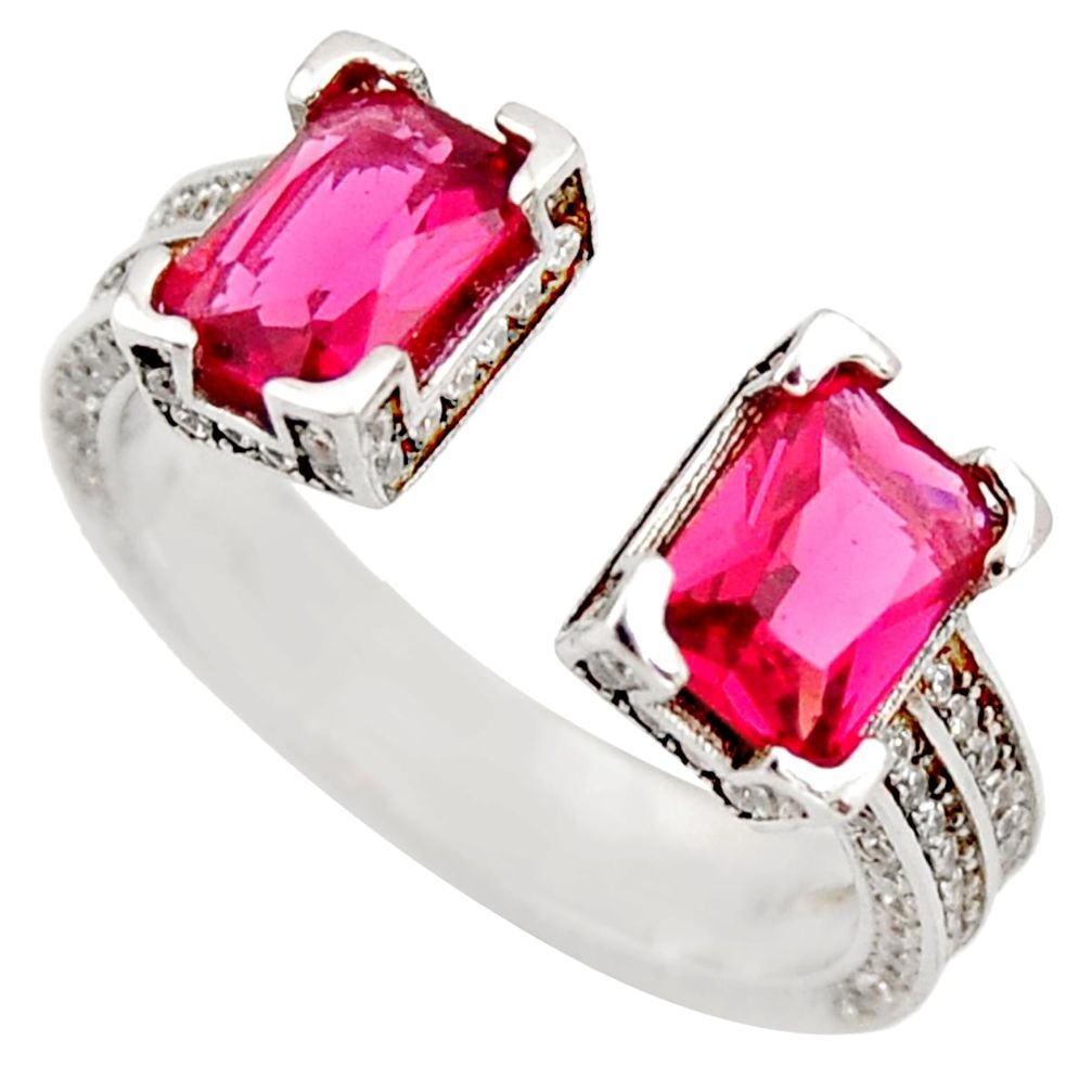 4.22cts red ruby (lab) topaz 925 sterling silver adjustable ring size 7 c9161