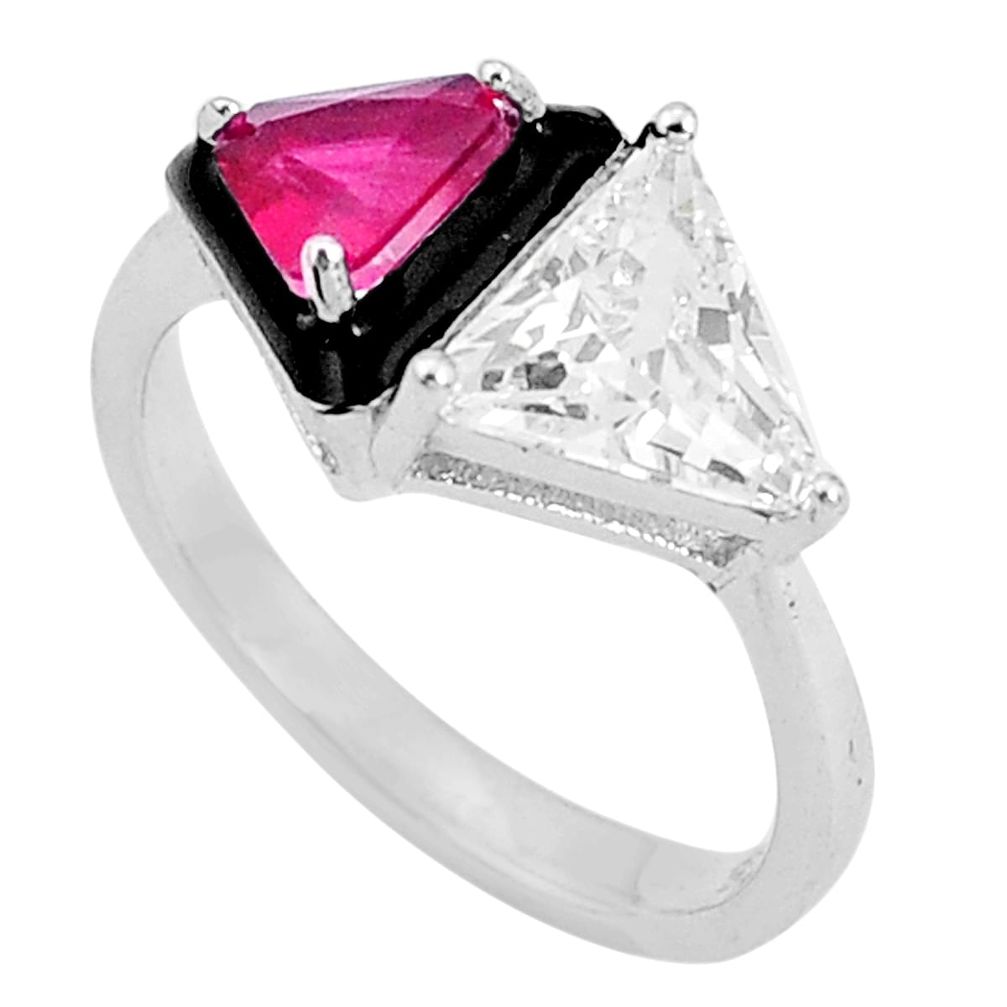 5.92cts red ruby (lab) topaz black enamel 925 sterling silver ring size 6 c19304