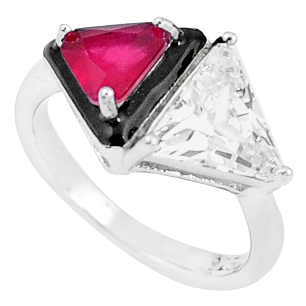 5.53cts red ruby (lab) topaz enamel 925 silver solitaire ring size 6 c20483
