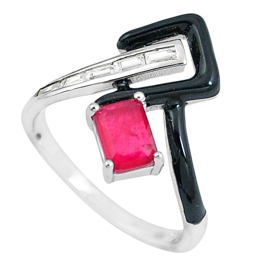 LAB 2.81cts red ruby (lab) topaz enamel 925 silver solitaire ring size 8 c23581