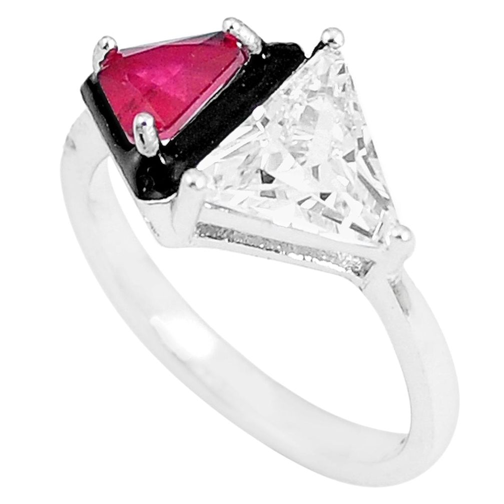 5.38cts red ruby (lab) topaz enamel 925 silver solitaire ring size 8 c23583