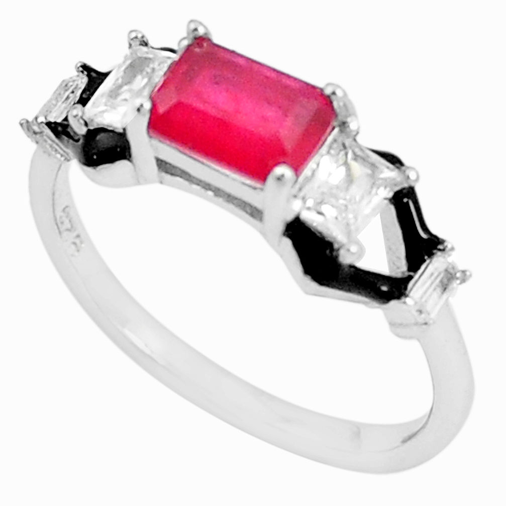 2.72cts red ruby (lab) topaz enamel 925 silver solitaire ring size 8 c23594