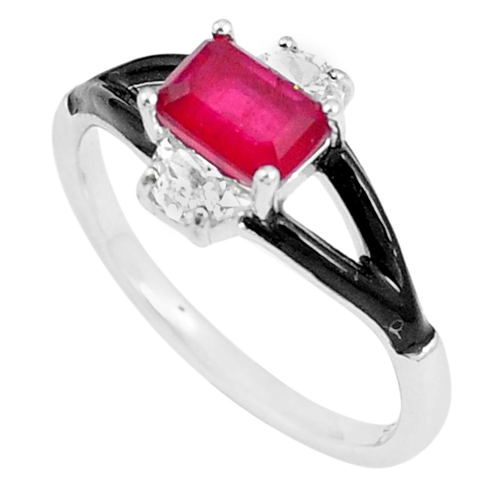 2.95cts red ruby (lab) topaz enamel 925 silver solitaire ring size 9 c20486