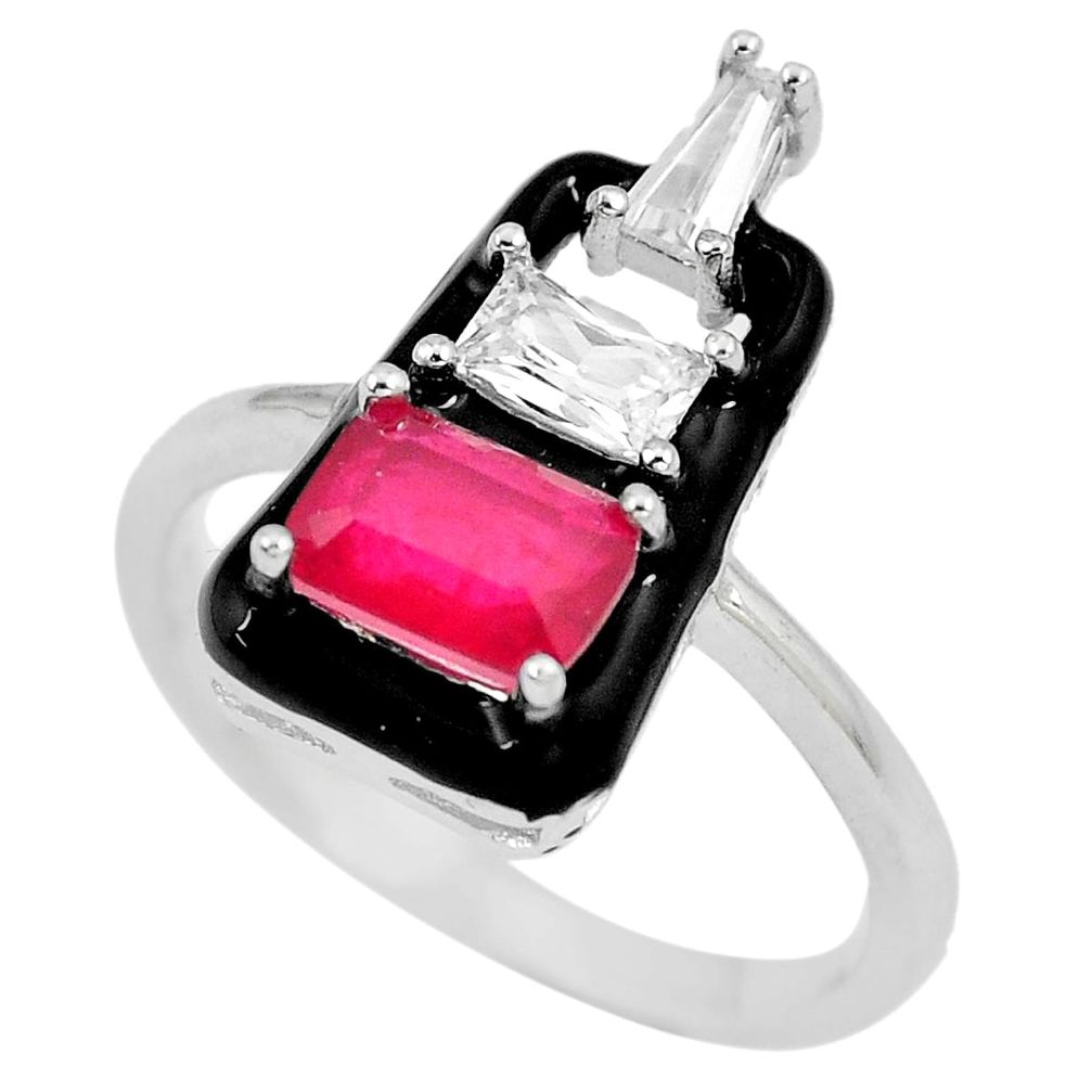 3.11cts red ruby (lab) topaz enamel 925 sterling silver ring size 7.5 c23596