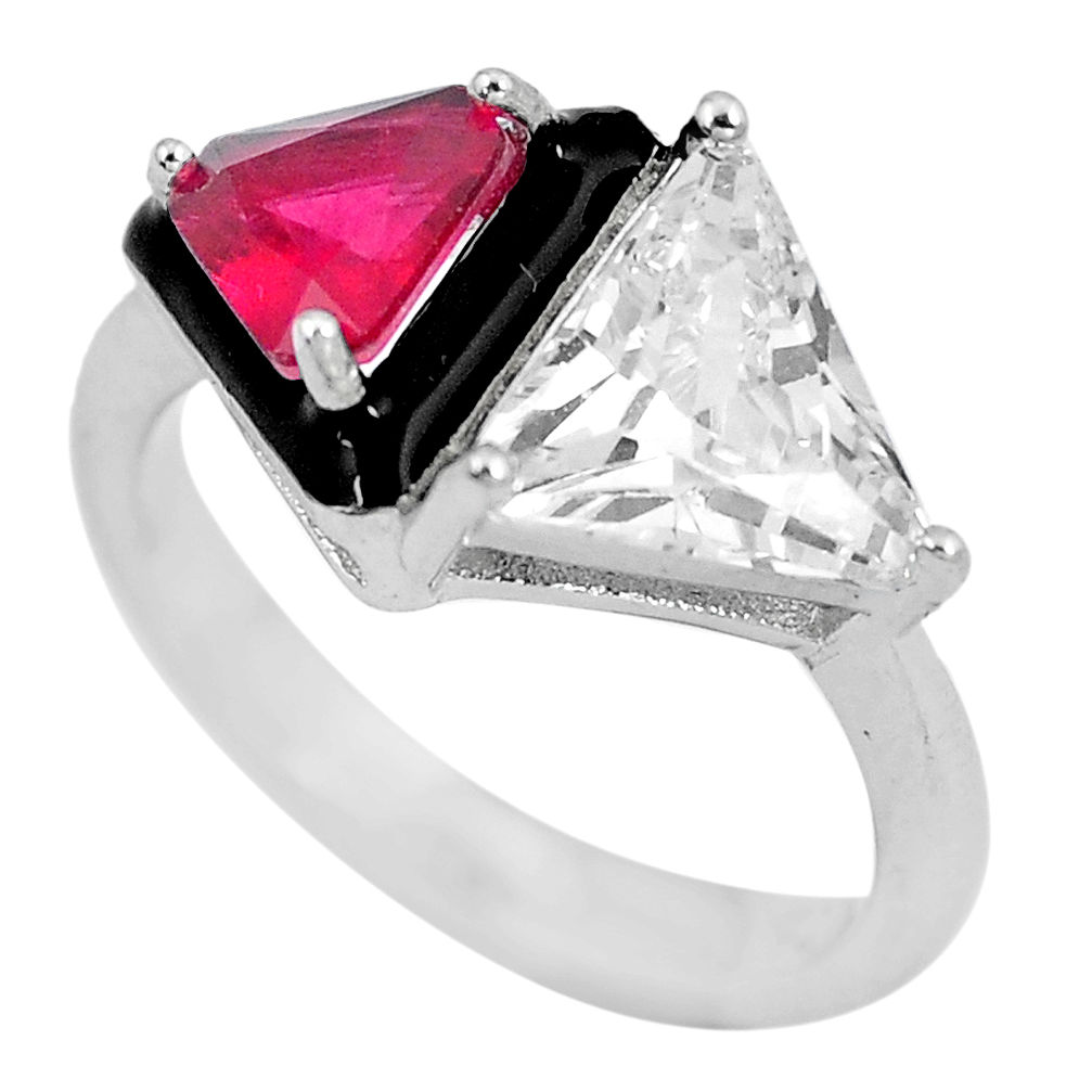 LAB 6.39cts red ruby (lab) topaz enamel 925 sterling silver ring size 6 c23588