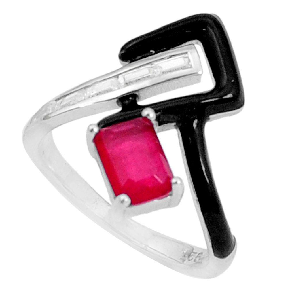 3.41cts red ruby (lab) topaz enamel 925 sterling silver ring size 7 c19356