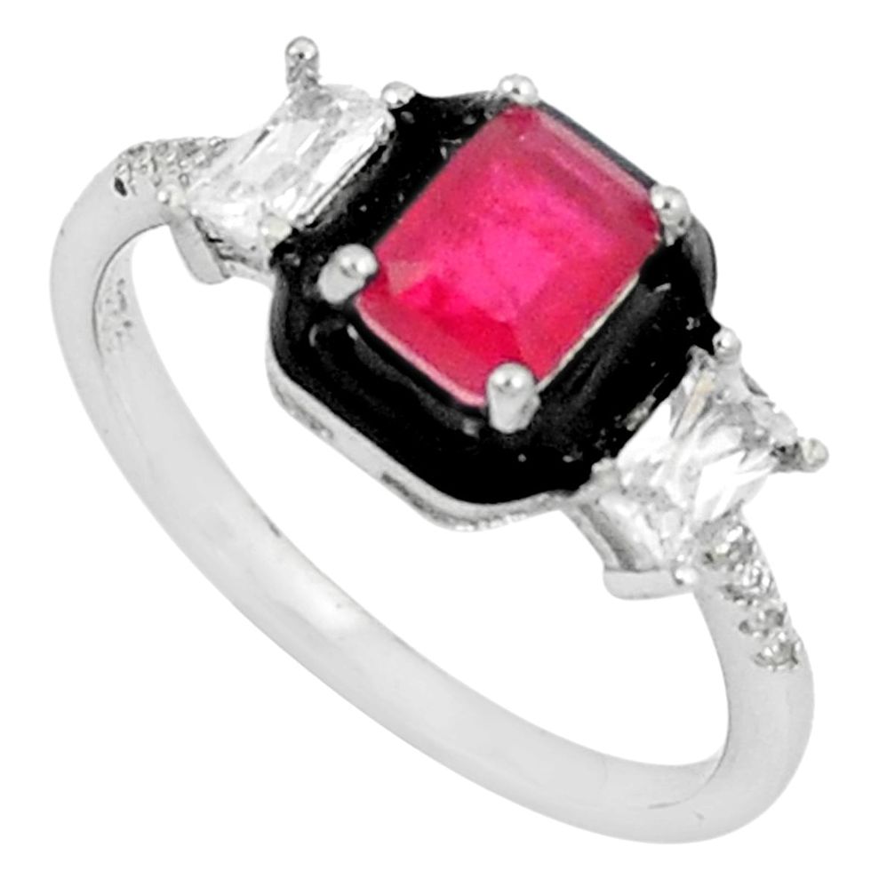 3.50cts red ruby (lab) topaz enamel 925 sterling silver ring size 7 c23582