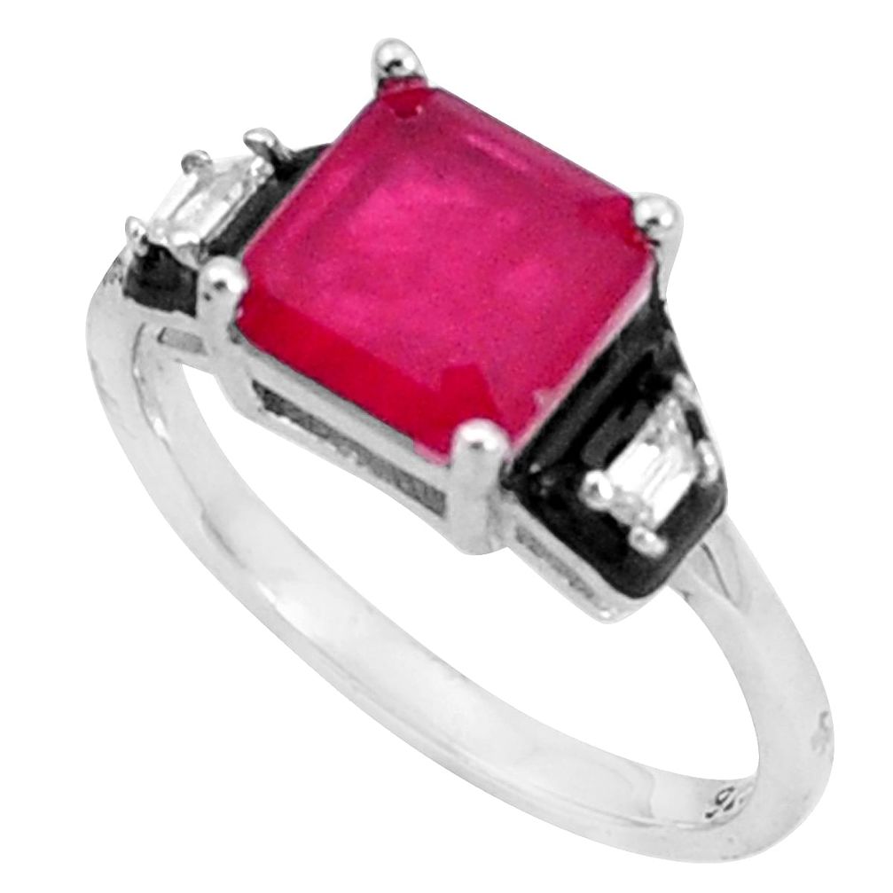 3.59cts red ruby (lab) topaz enamel 925 sterling silver ring size 8 c20044