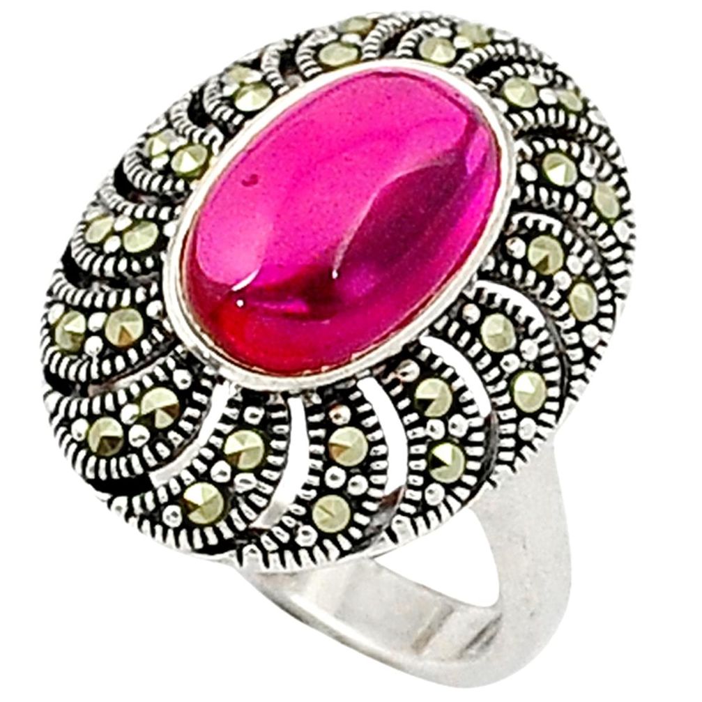 Red ruby quartz swiss marcasite 925 sterling silver ring jewelry size 7 c17588